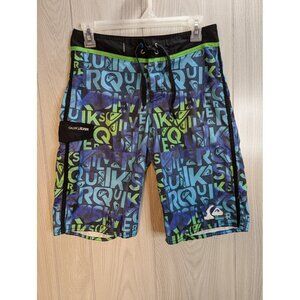 Quiksilver Mens Board Shorts Size 28 Blue Multicolor Logo Drawstring Trunks